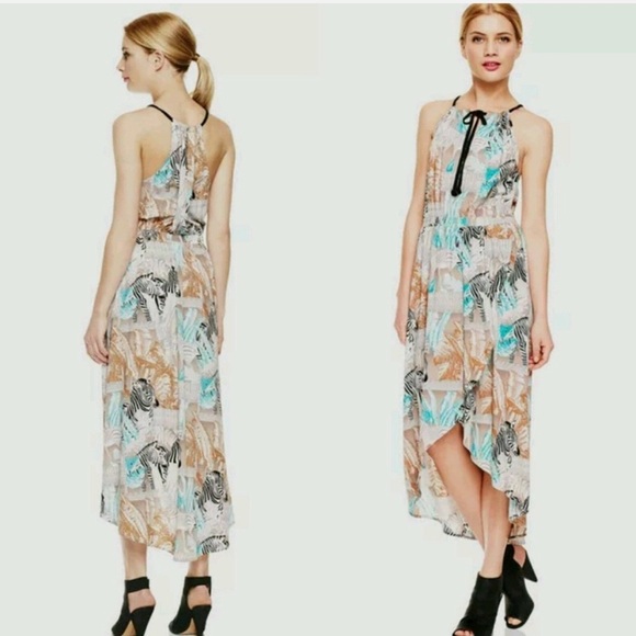 Two by Vince Camuto Tribal Beat Safari Zebra High Low Faux Wrap Midi Dress - Picture 1 of 13